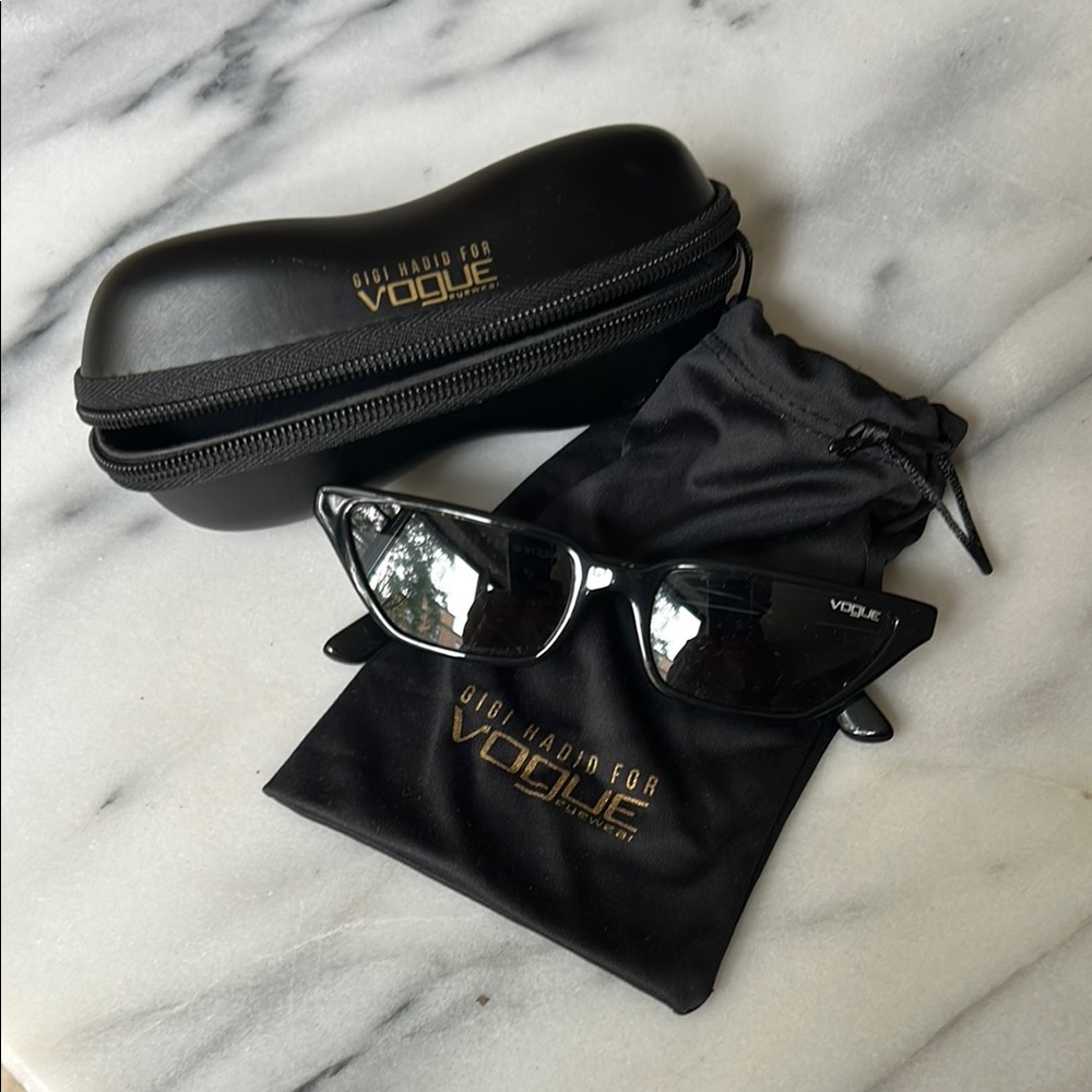 Vogue Eyewear Black Sunglasses with Protective Case and Pouch